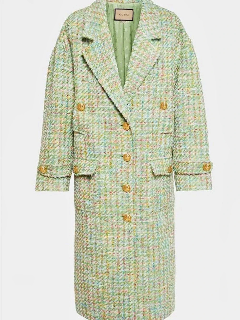 Gucci Tweed Wool Coat in pastel Green & Pink Brand New